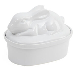Zrike Brands Easter Bunny Rabbit Lidded Casserole Dish White Ceramic NEW